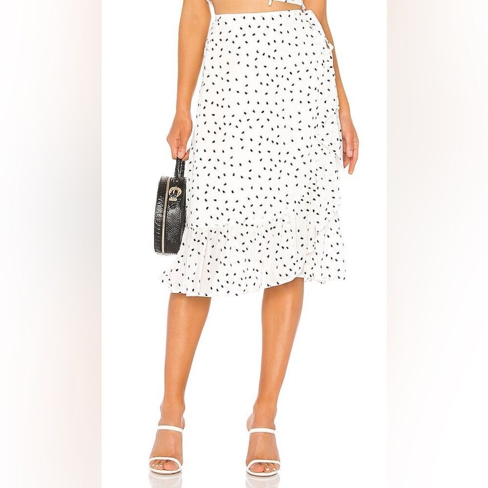 Privacy Please Kayla Ivory & Black Polka Dot Ruffle Midi Skirt S